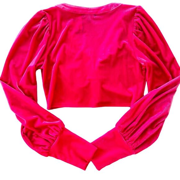 AFRM Fuchsia Pink Rib Velvet V-Neck Crop Top NEW Size Medium - Picture 4 of 5